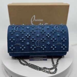 Christian Louboutin DENIM Paloma Embellished Clutch Wallet on Chain New in Box!